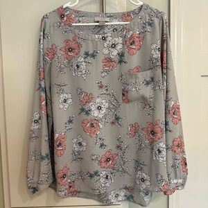 LOFT Relaxed Gray and Pink Blouse